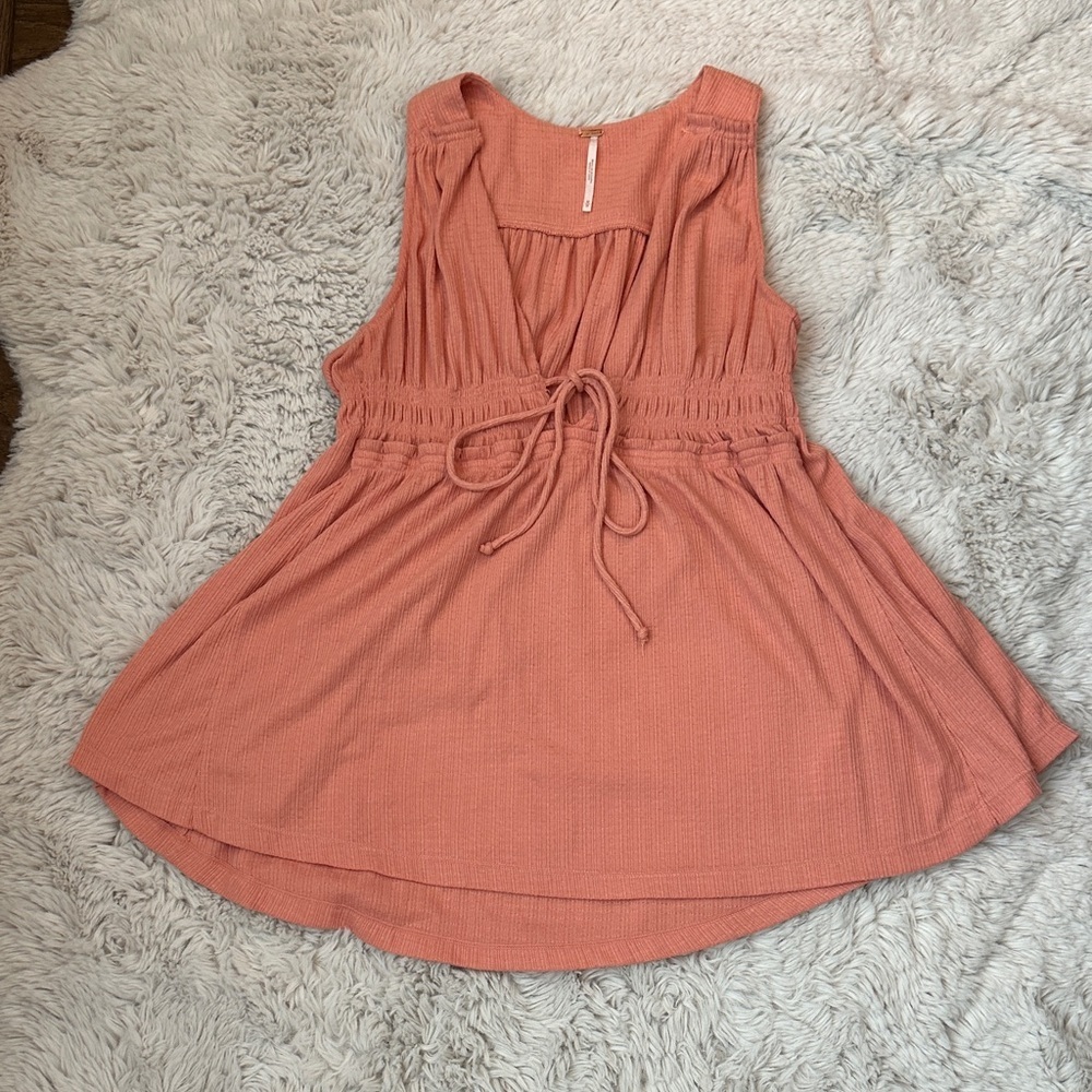 Free People SZ M Beach Bound Coral Sleeveless Empire Waist Women’s  Blouse - Picture 4 of 10